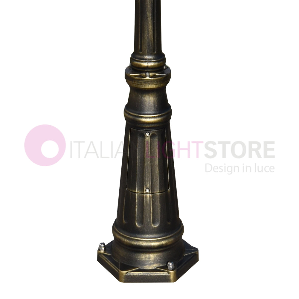 ENEA Lampione a 2 luci h.212 in Alluminio per Esterno Vialetto Giardino NERO-ORO