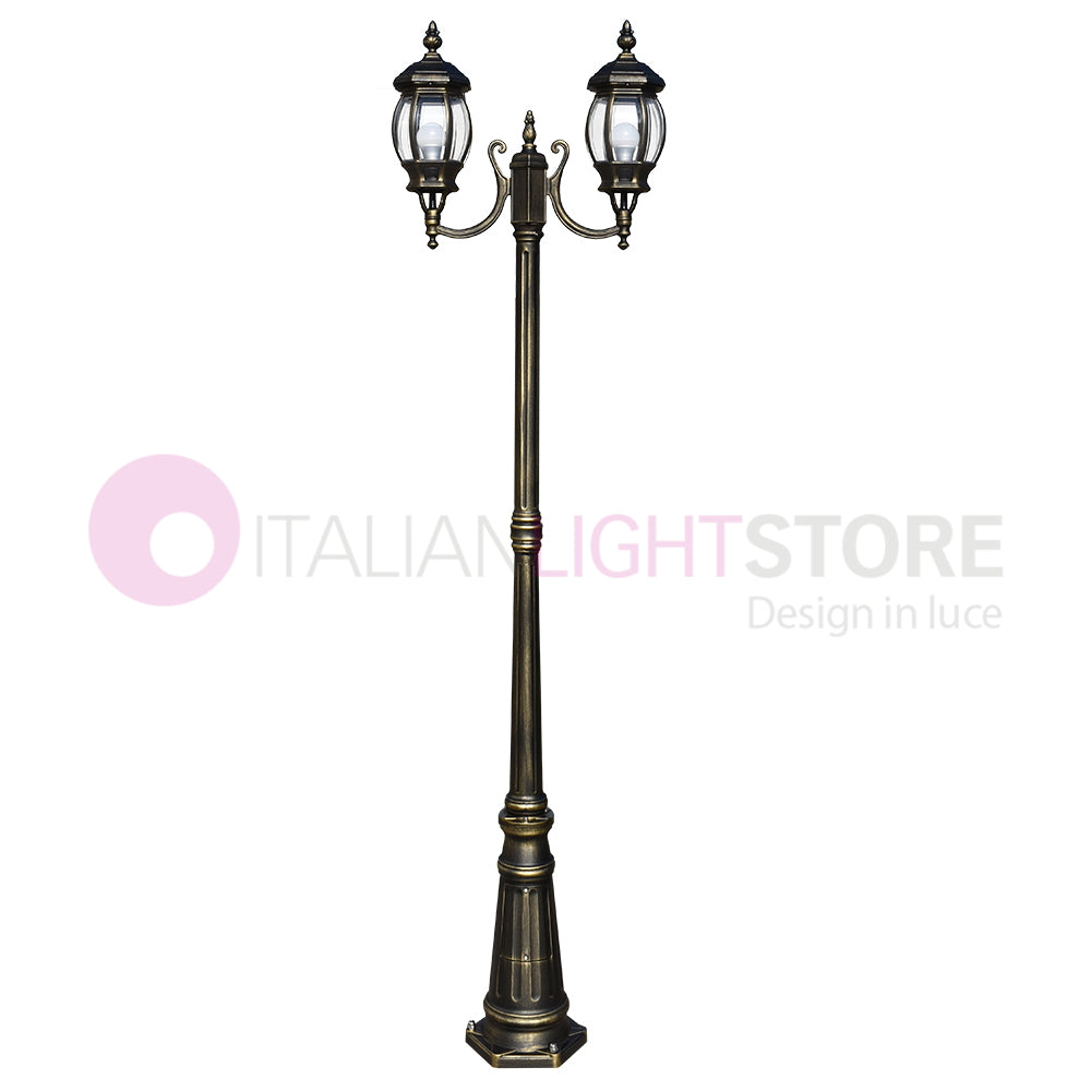 ENEA Lampione a 2 luci h.212 in Alluminio per Esterno Vialetto Giardino NERO-ORO