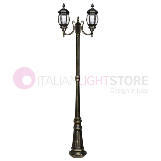 ENEA Lampione a 2 luci h.212 in Alluminio per Esterno Vialetto Giardino NERO-ORO