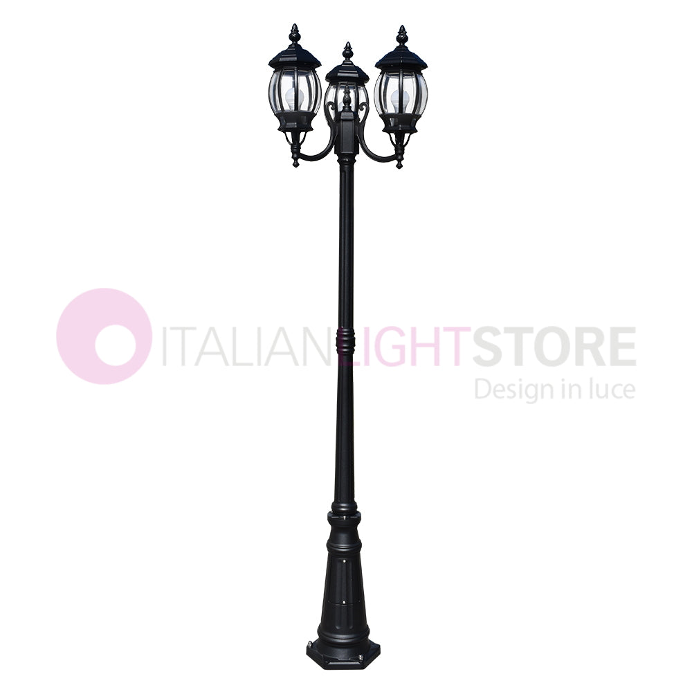 ENEA Lampione a 3 luci h.212 in Alluminio per Esterno Vialetto Giardino NERO