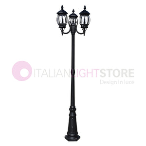 ENEA Lampione a 3 luci h.212 in Alluminio per Esterno Vialetto Giardino NERO