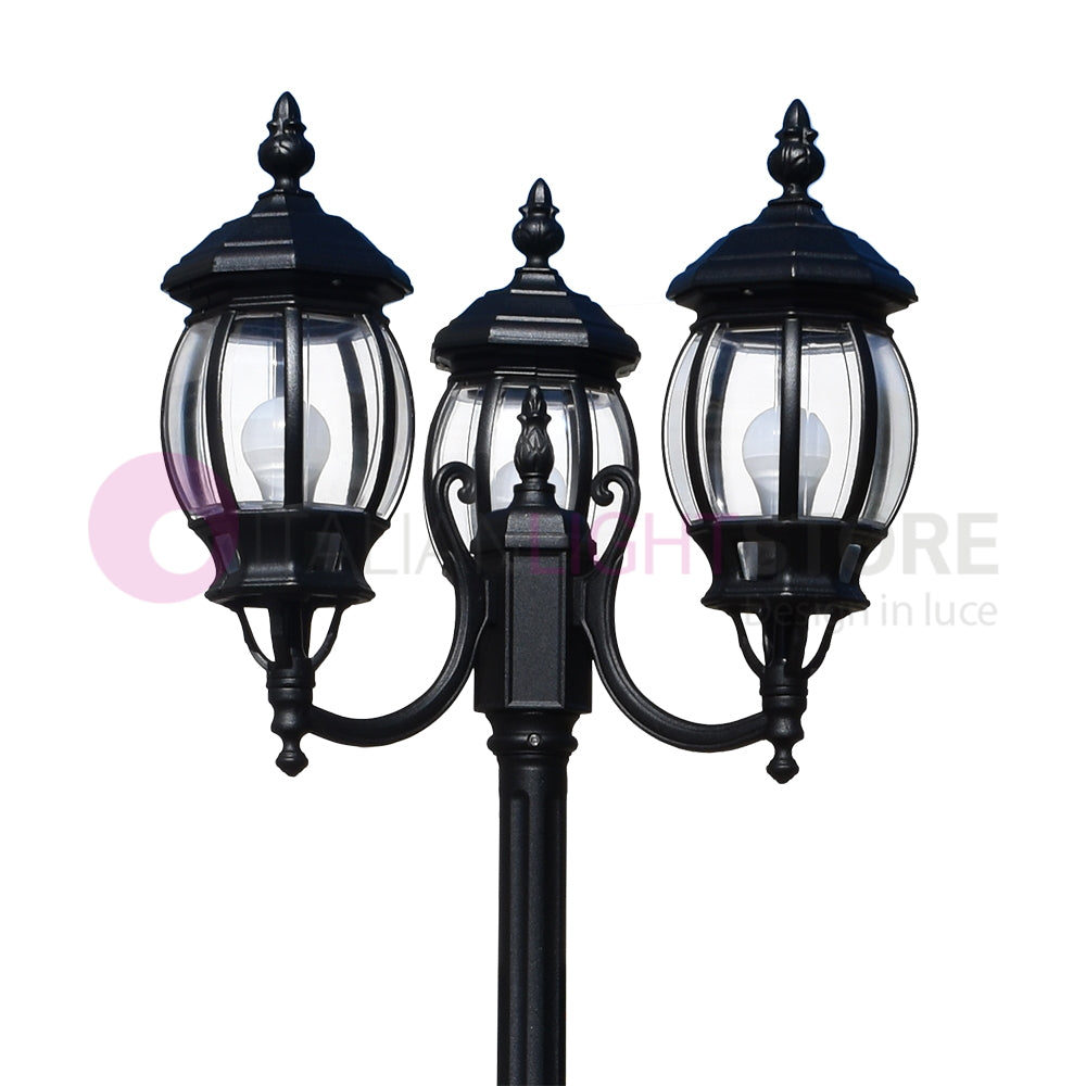 ENEA Lampione a 3 luci h.212 in Alluminio per Esterno Vialetto Giardino NERO