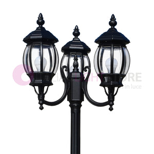 ENEA Lampione a 3 luci h.212 in Alluminio per Esterno Vialetto Giardino NERO