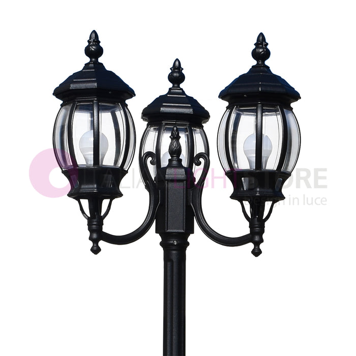 ENEA Lampione a 3 luci h.212 in Alluminio per Esterno Vialetto Giardino NERO