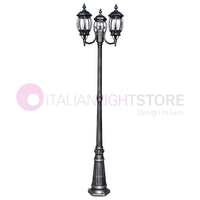 ENEA Lampione a 3 luci h.212 in Alluminio per Esterno Vialetto Giardino NERO-ARGENTO