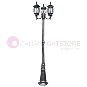 ENEA Lampione a 3 luci h.212 in Alluminio per Esterno Vialetto Giardino NERO-ARGENTO