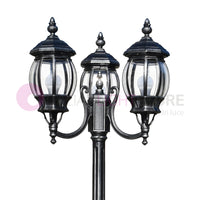ENEA Lampione a 3 luci h.212 in Alluminio per Esterno Vialetto Giardino NERO-ARGENTO