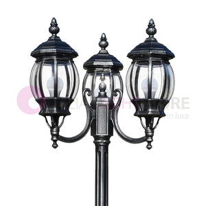 ENEA Lampione a 3 luci h.212 in Alluminio per Esterno Vialetto Giardino NERO-ARGENTO