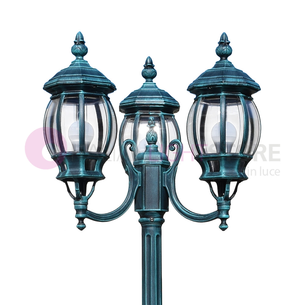 ENEA Lampione a 3 luci h.212 in Alluminio per Esterno Vialetto Giardino NERO-VERDE