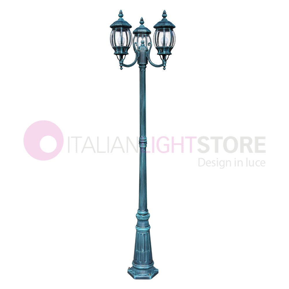 ENEA Lampione a 3 luci h.212 in Alluminio per Esterno Vialetto Giardino NERO-VERDE