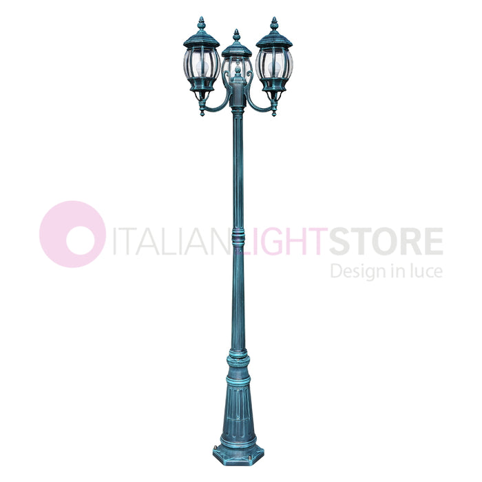 ENEA Lampione a 3 luci h.212 in Alluminio per Esterno Vialetto Giardino NERO-VERDE