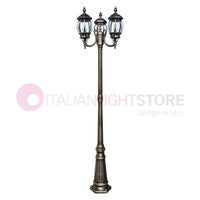 ENEA Lampione a 3 luci h.212 in Alluminio per Esterno Vialetto Giardino NERO-ORO