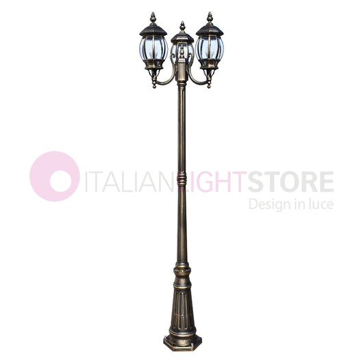 ENEA Lampione a 3 luci h.212 in Alluminio per Esterno Vialetto Giardino NERO-ORO