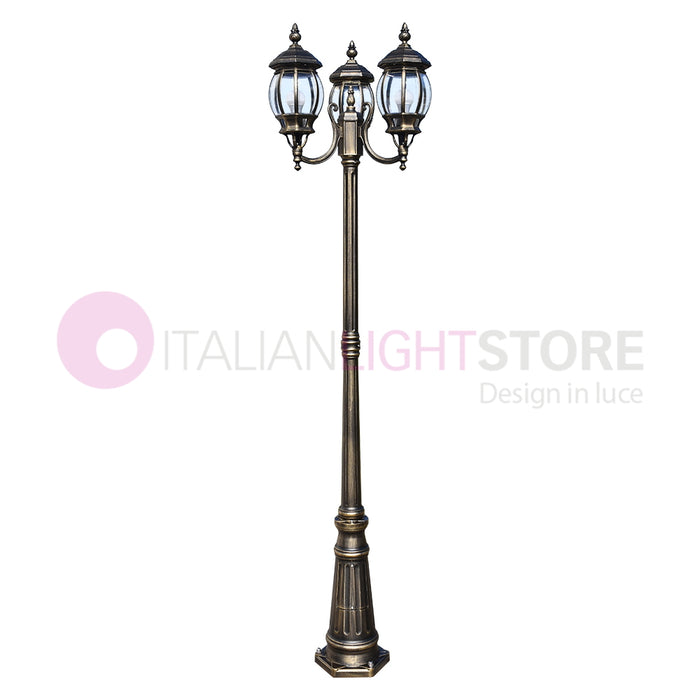 ENEA Lampione a 3 luci h.212 in Alluminio per Esterno Vialetto Giardino NERO-ORO