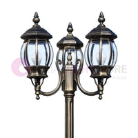 ENEA Lampione a 3 luci h.212 in Alluminio per Esterno Vialetto Giardino NERO-ORO