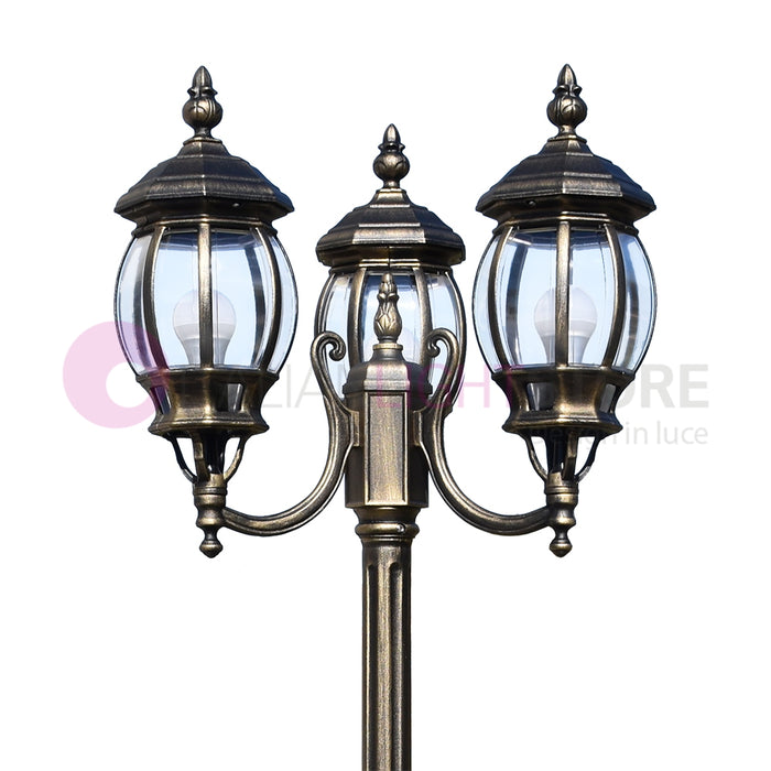 ENEA Lampione a 3 luci h.212 in Alluminio per Esterno Vialetto Giardino NERO-ORO