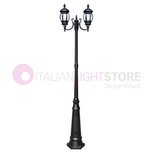ENEA Lampione a 2 luci h.242 in Alluminio per Esterno Viale Giardino NERO