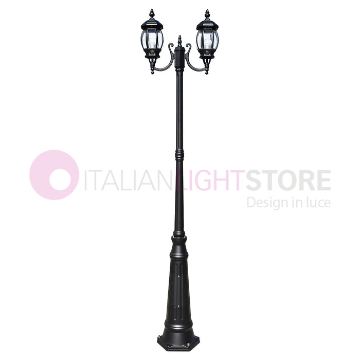ENEA Lampione a 2 luci h.242 in Alluminio per Esterno Viale Giardino NERO