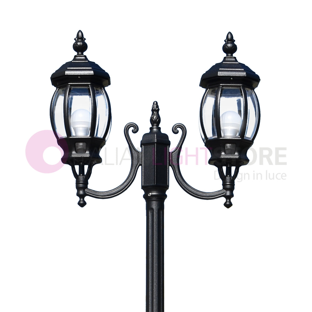 ENEA Lampione a 2 luci h.242 in Alluminio per Esterno Viale Giardino NERO