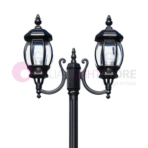ENEA Lampione a 2 luci h.242 in Alluminio per Esterno Viale Giardino NERO