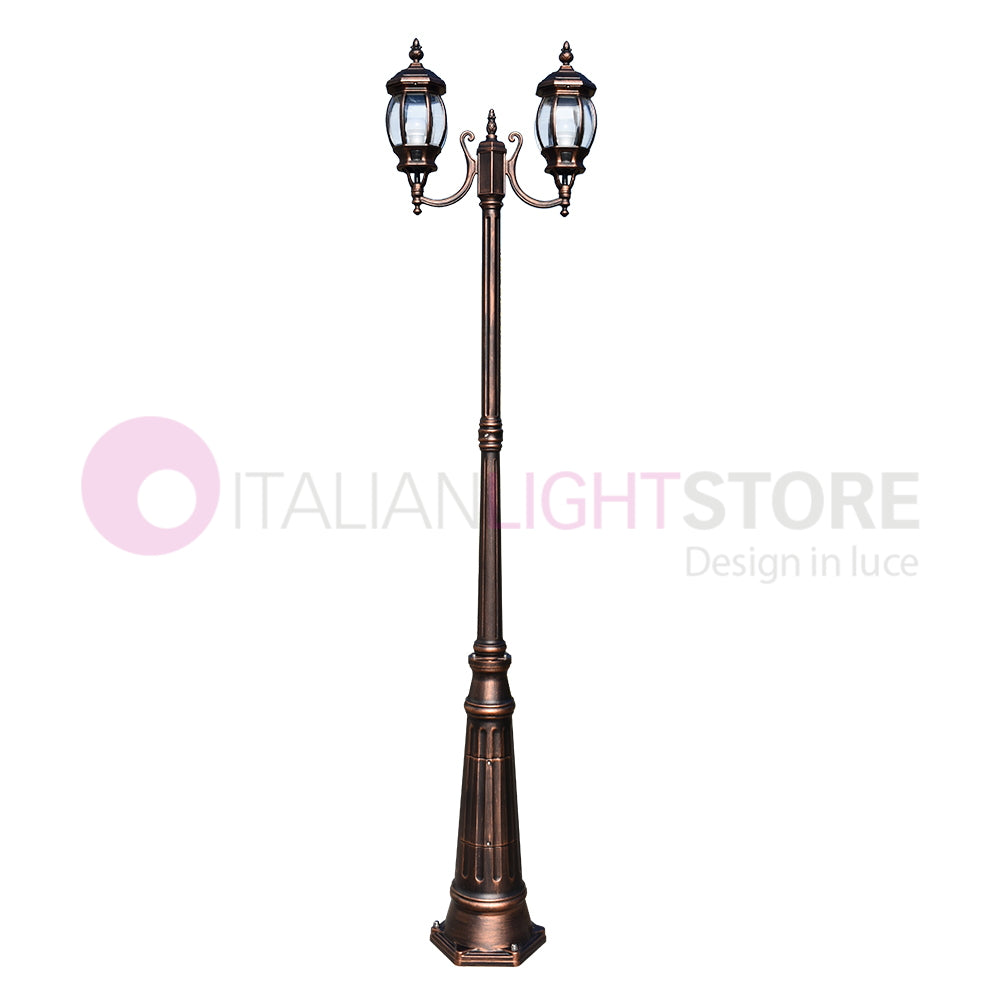 ENEA Lampione a 2 luci h.242 in Alluminio per Esterno Viale Giardino NERO-RAME