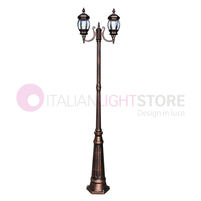 ENEA Lampione a 2 luci h.242 in Alluminio per Esterno Viale Giardino NERO-RAME
