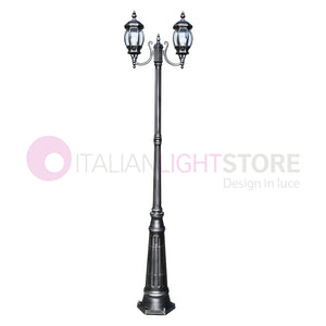 ENEA Lampione a 2 luci h.242 in Alluminio per Esterno Viale Giardino NERO-ARGENTO