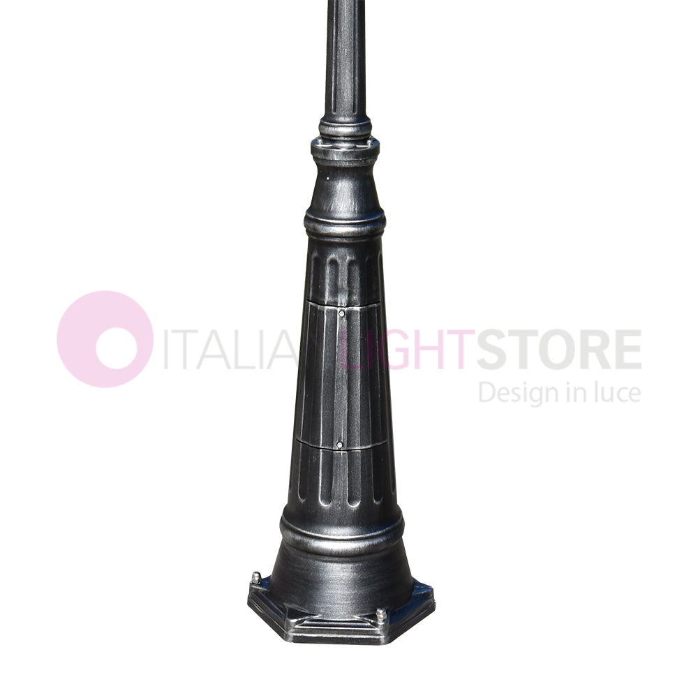 ENEA Lampione a 2 luci h.242 in Alluminio per Esterno Viale Giardino NERO-ARGENTO