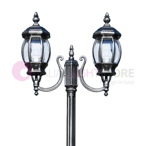 ENEA Lampione a 2 luci h.242 in Alluminio per Esterno Viale Giardino NERO-ARGENTO