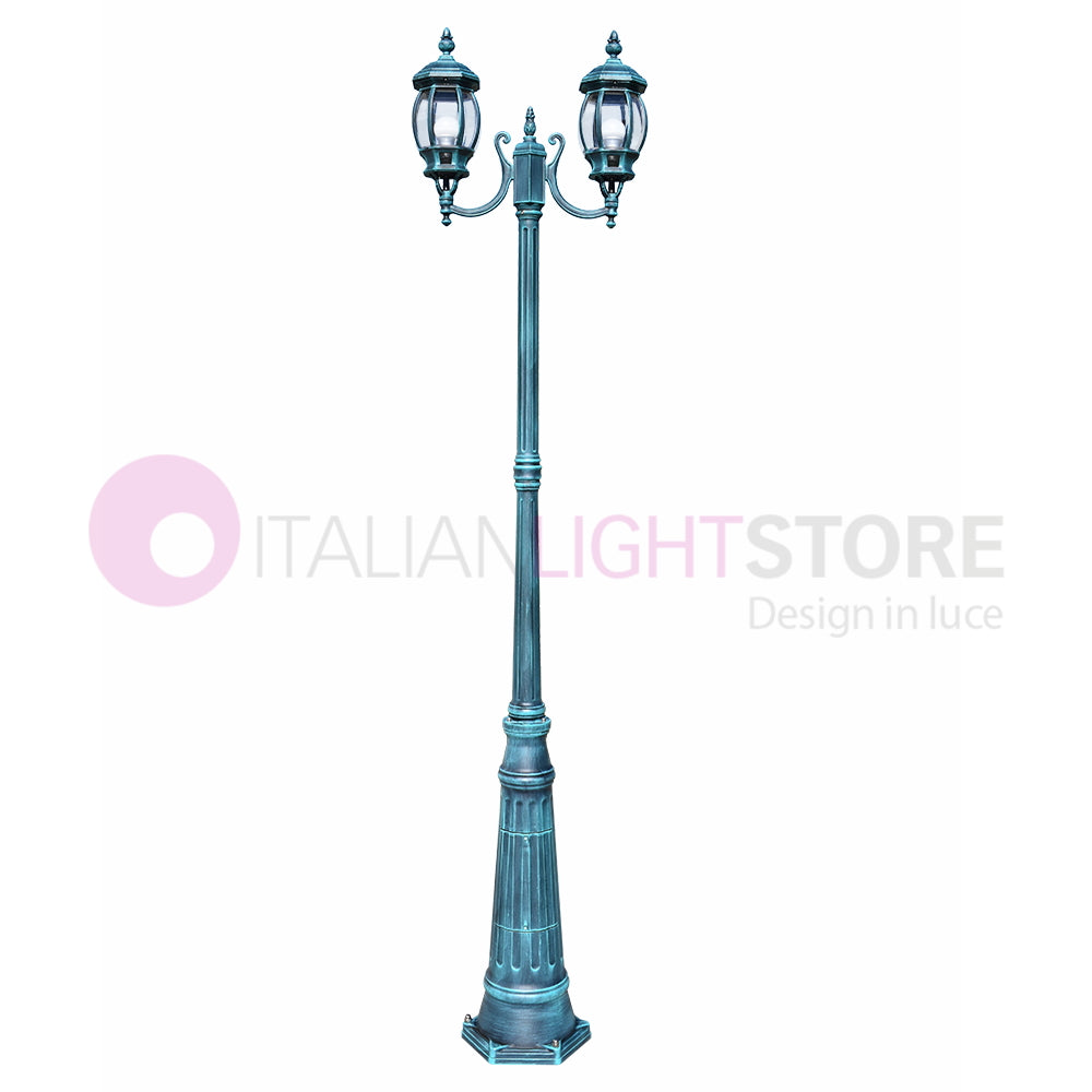 ENEA Lampione a 2 luci h.242 in Alluminio per Esterno Viale Giardino NERO-VERDE