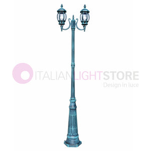 ENEA Lampione a 2 luci h.242 in Alluminio per Esterno Viale Giardino NERO-VERDE