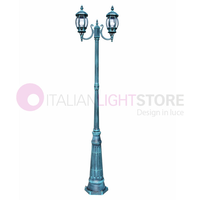 ENEA Lampione a 2 luci h.242 in Alluminio per Esterno Viale Giardino NERO-VERDE