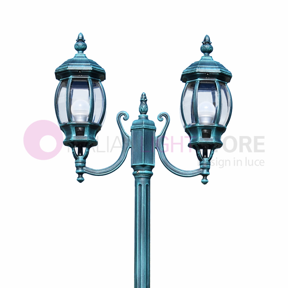 ENEA Lampione a 2 luci h.242 in Alluminio per Esterno Viale Giardino NERO-VERDE