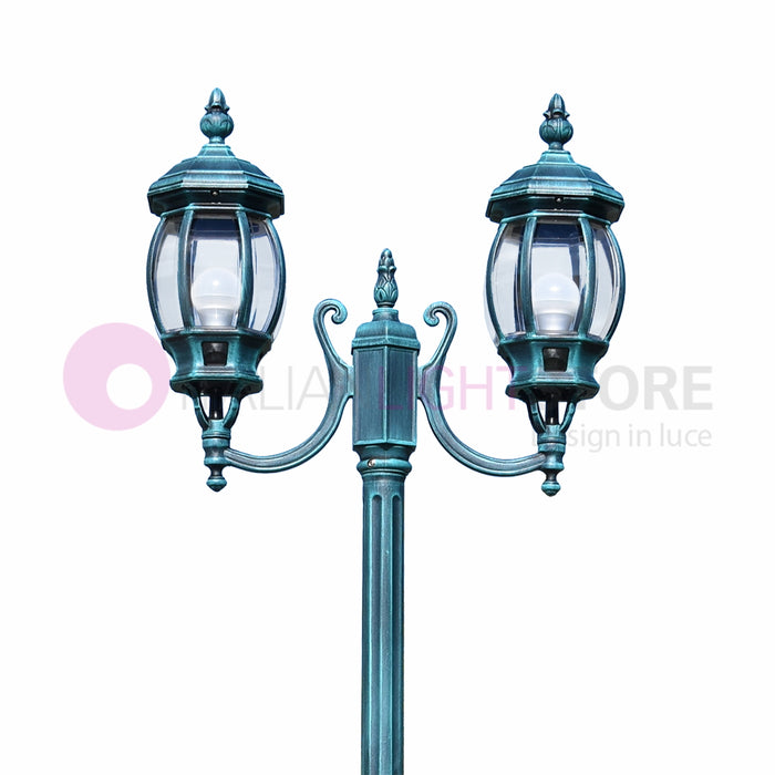 ENEA Lampione a 2 luci h.242 in Alluminio per Esterno Viale Giardino NERO-VERDE