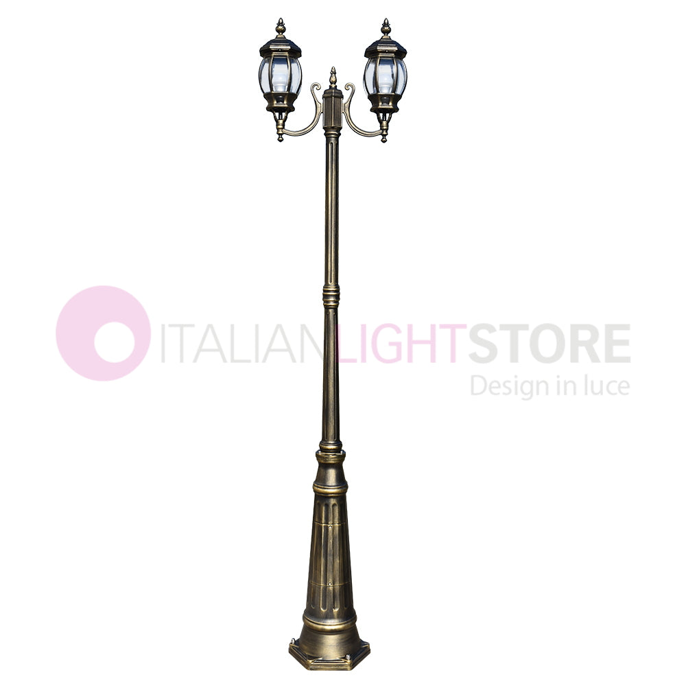 ENEA Lampione a 2 luci h.242 in Alluminio per Esterno Viale Giardino NERO-ORO