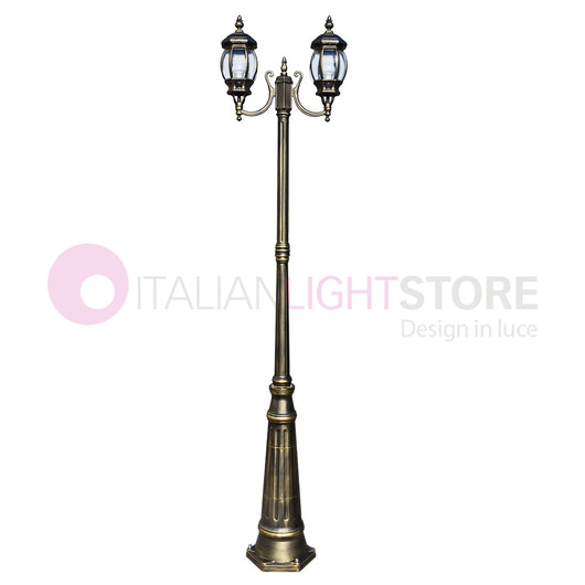 ENEA Lampione a 2 luci h.242 in Alluminio per Esterno Viale Giardino NERO-ORO