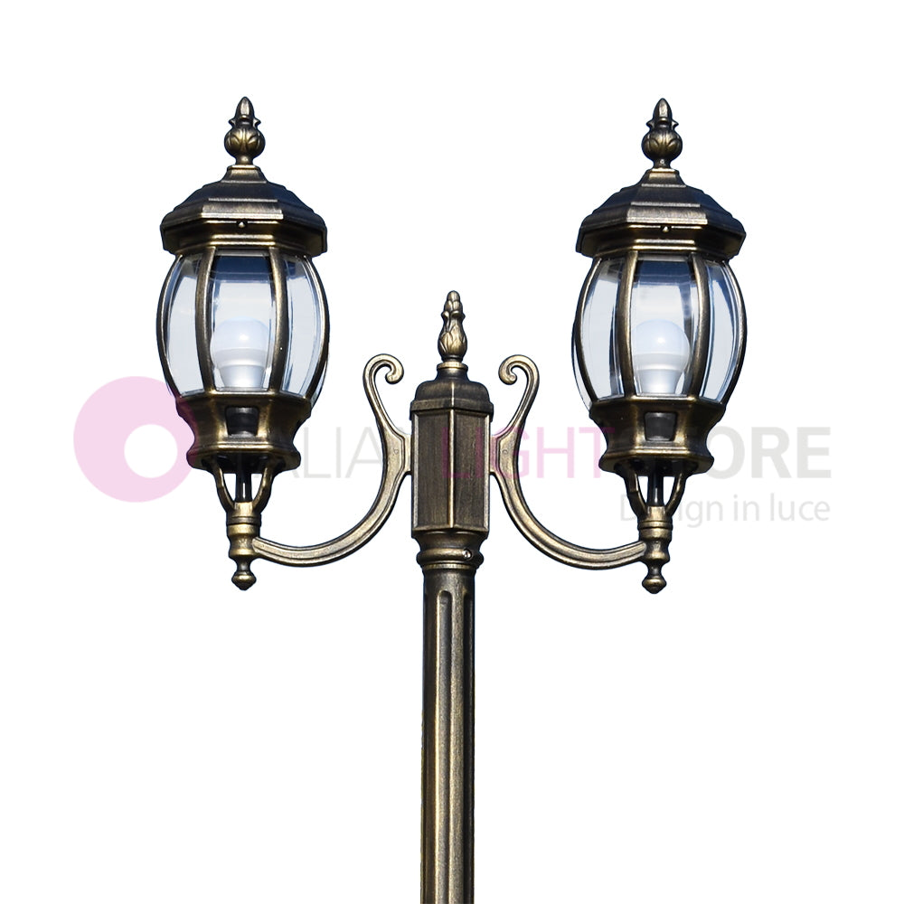 ENEA Lampione a 2 luci h.242 in Alluminio per Esterno Viale Giardino NERO-ORO