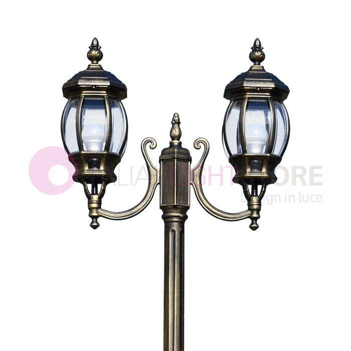 ENEA Lampione a 2 luci h.242 in Alluminio per Esterno Viale Giardino NERO-ORO