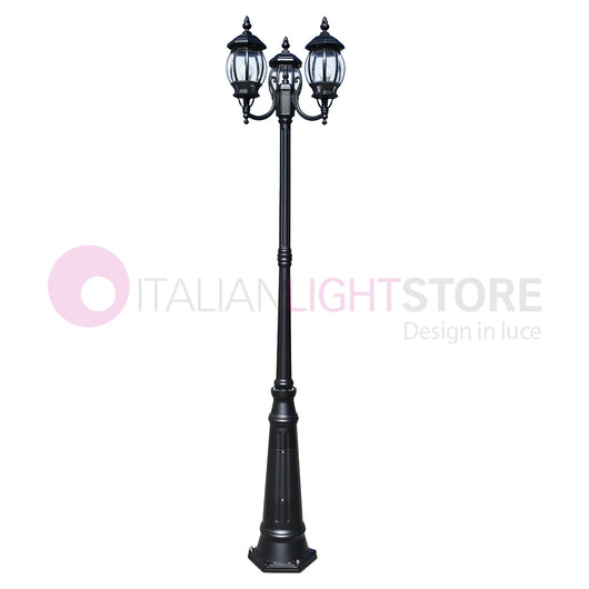 ENEA Lampione a 3 luci h.242 in Alluminio per Esterno Viale Giardino NERO