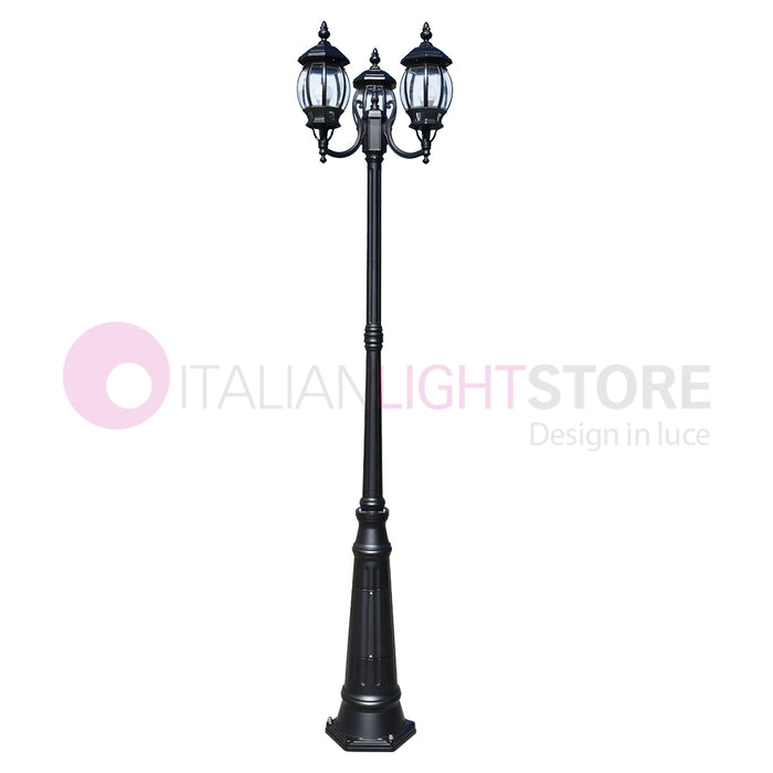 ENEA Lampione a 3 luci h.242 in Alluminio per Esterno Viale Giardino NERO