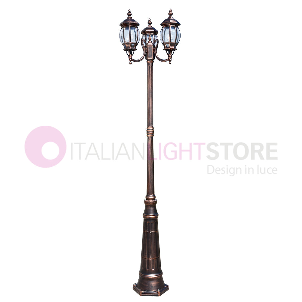 ENEA Lampione a 3 luci h.242 in Alluminio per Esterno Viale Giardino NERO-RAME