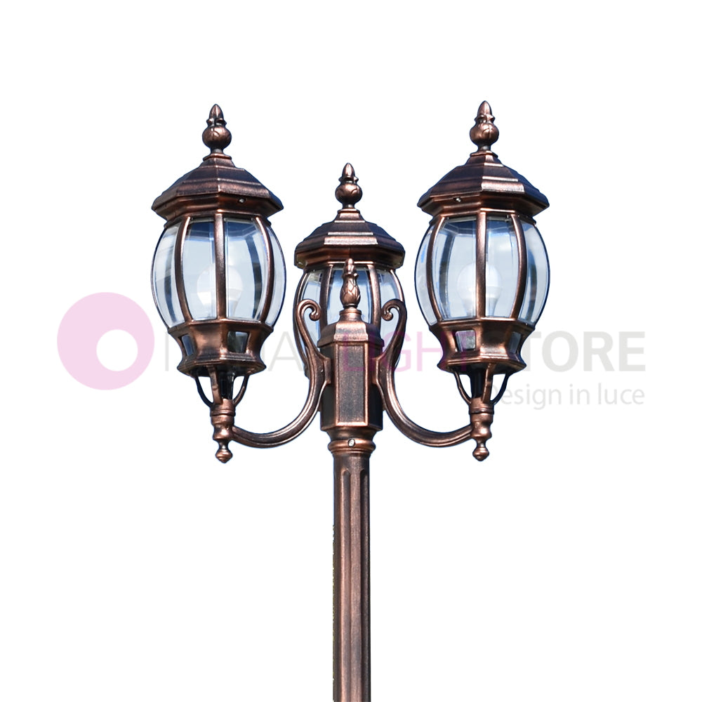 ENEA Lampione a 3 luci h.242 in Alluminio per Esterno Viale Giardino NERO-RAME