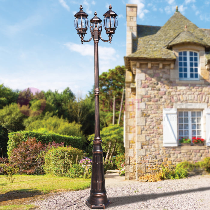 ENEA Lampione a 3 luci h.242 in Alluminio per Esterno Viale Giardino NERO-RAME