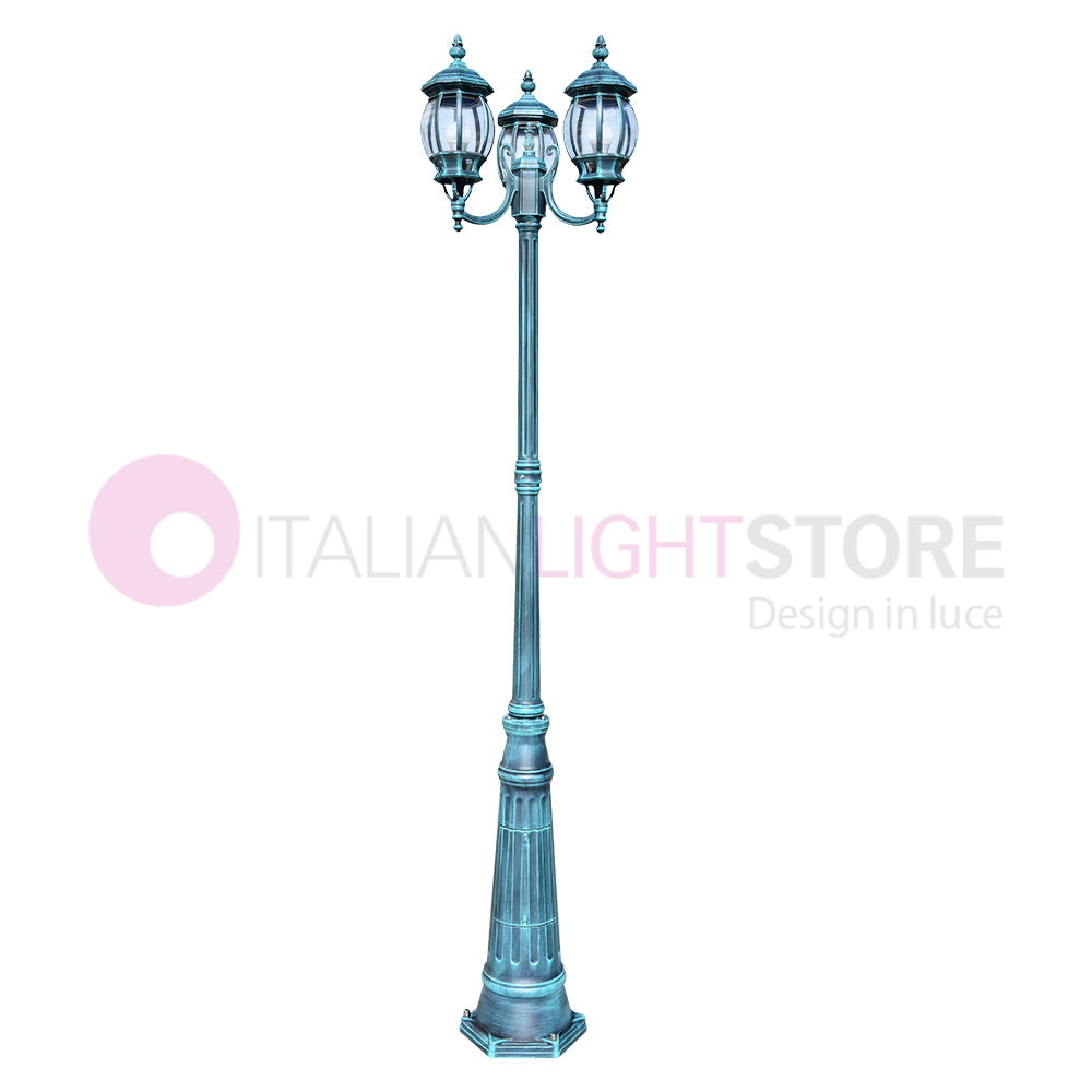 ENEA Lampione a 3 luci h.242 in Alluminio per Esterno Viale Giardino NERO-VERDE