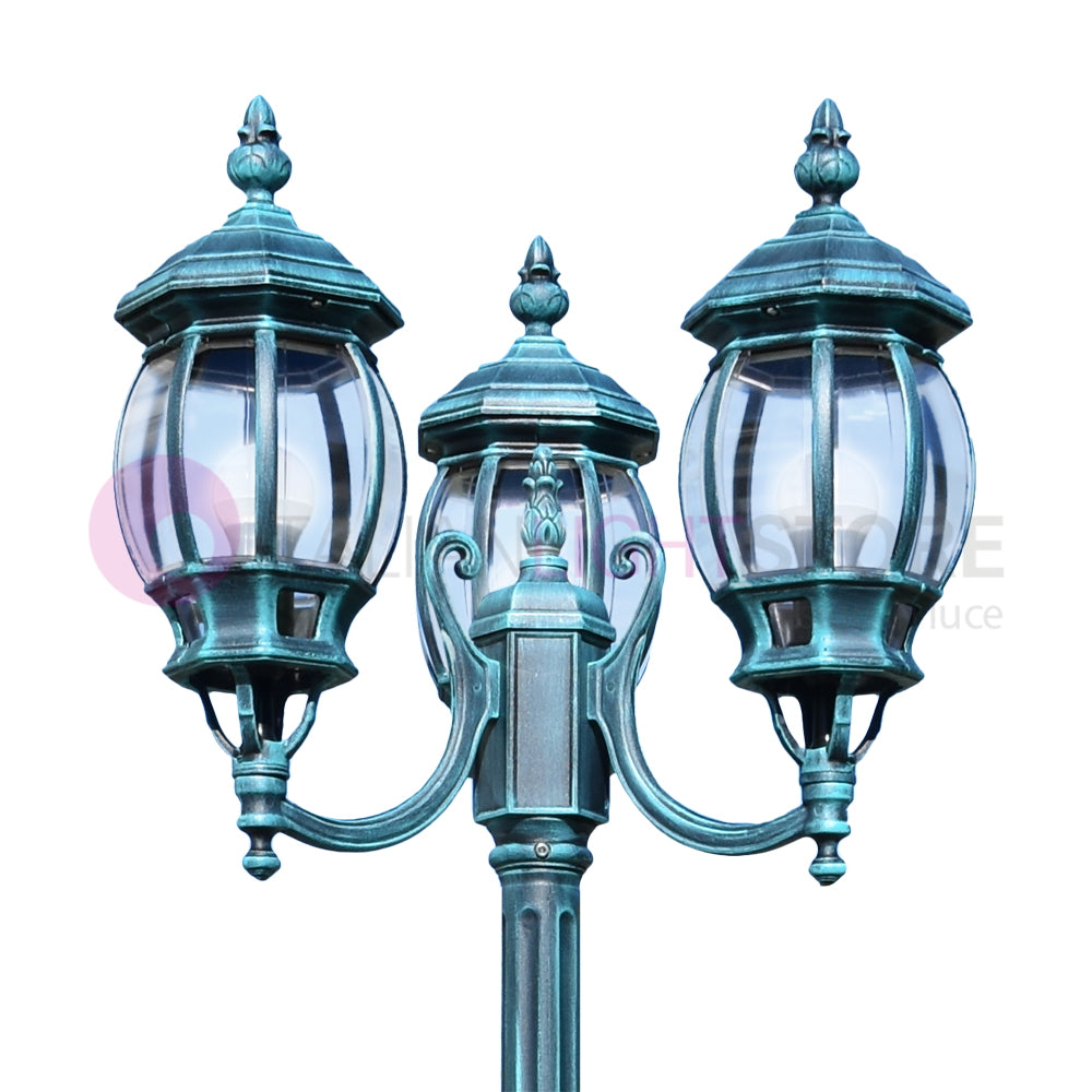 ENEA Lampione a 3 luci h.242 in Alluminio per Esterno Viale Giardino NERO-VERDE