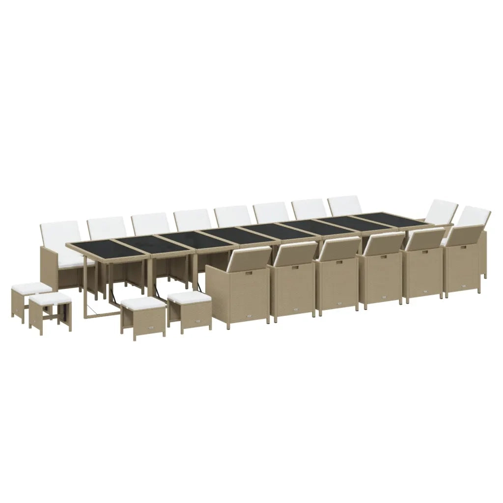 Set da Pranzo per Giardino 21pz con Cuscini in Polyrattan Beige cod mxl 35994