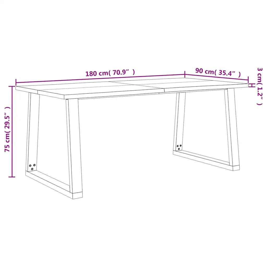 Tavolo da Pranzo Bordi Vivi 180x90x75 cm Legno Massello Acacia
