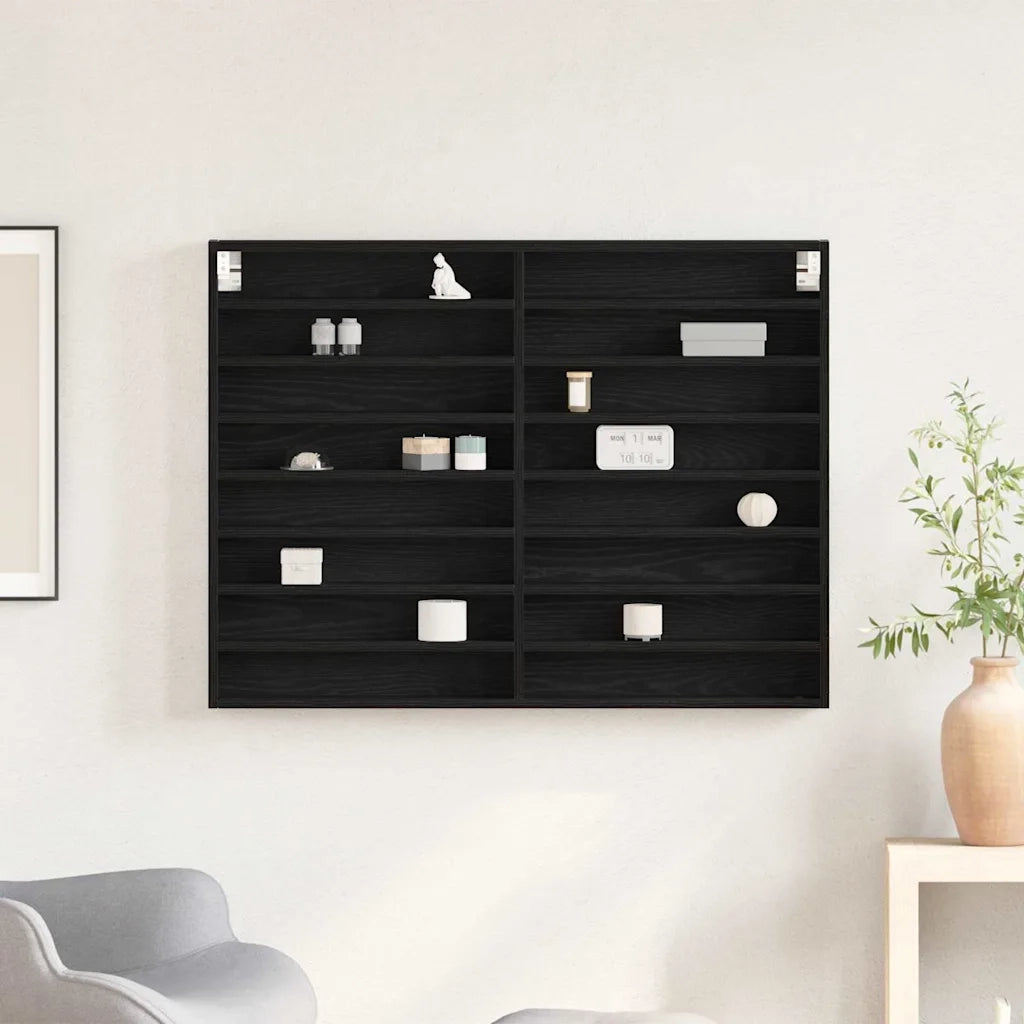 Vetrina A parete Rovere Nero 100 x 8,5 x 75 cm 869188