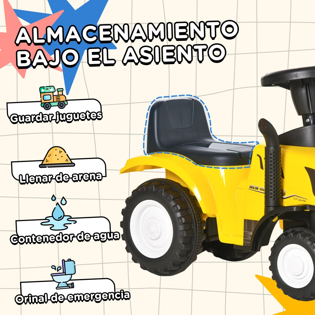 Tractor Correpasillos per Bambini con Rimorchio Estraibile ¨C zephmum ¨C Giallo 91x29x44 cm