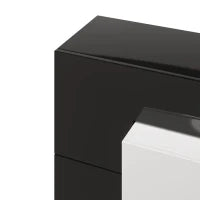 Elegante TV mobile con Pannello Basso, Luminoso Bianco e Nero Lucido, LED Illuminazione, Mobili Soggiorno - Design Moderno, Superficie in Vetro Elegante, Nero